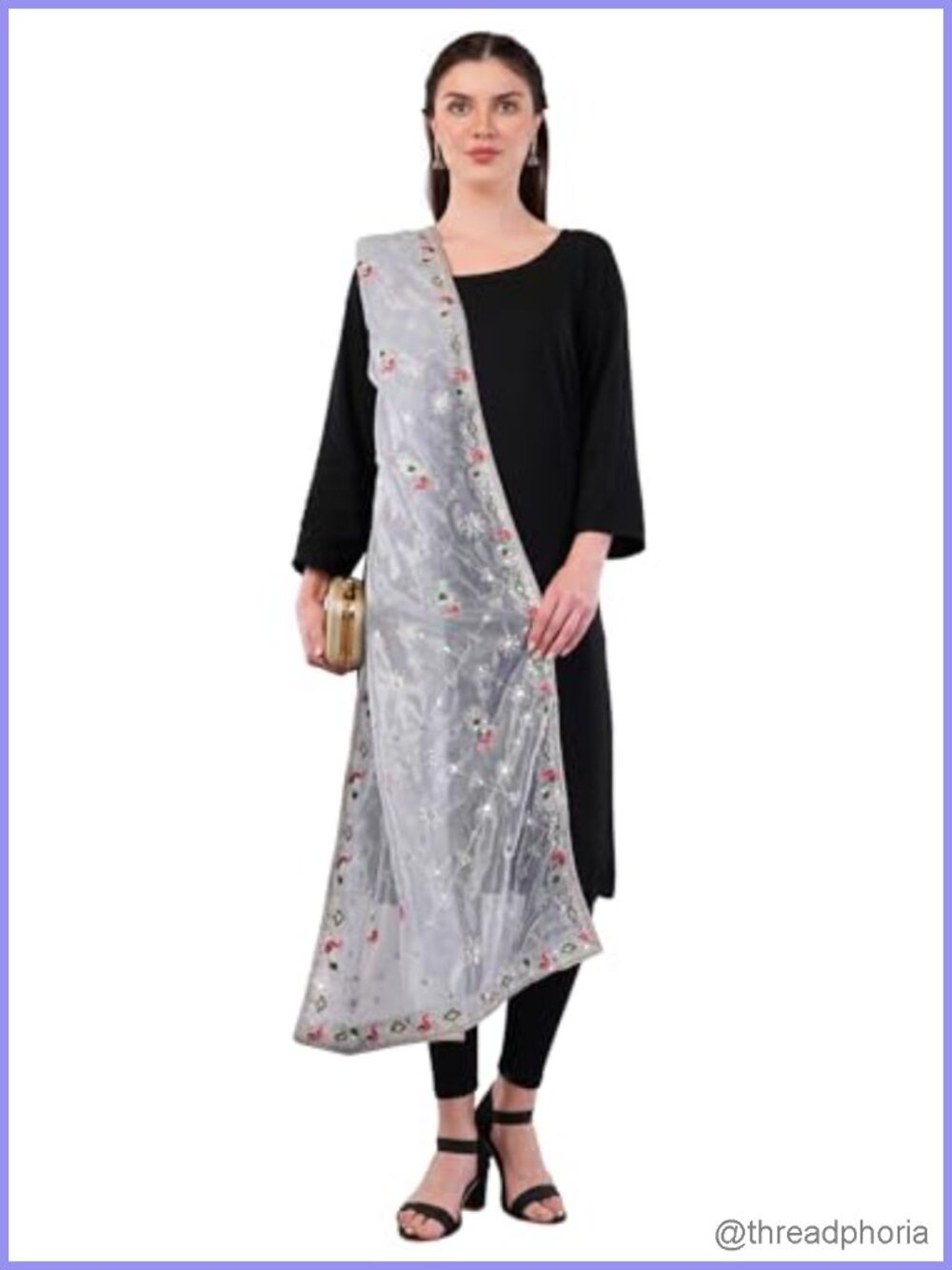 Lightweight Sheer Embroidered Net Dupatta Shawl Wrap Scarf
